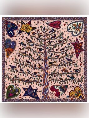 TREE OF LIFE Pink Twill Poly Silk Feeling Square Boho Festival Bandana Scarf